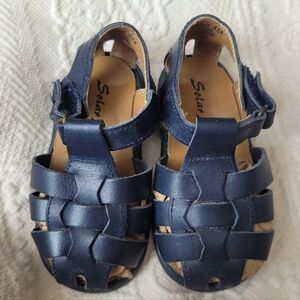 SOLAR SOLES LEATHER FISHERMAN SANDALS "SKIPPER" NAVY STRAP LITTLE KIDS 4 M